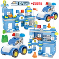 137pcs city police station car for big large particle model building blocks figures brick education toys for children