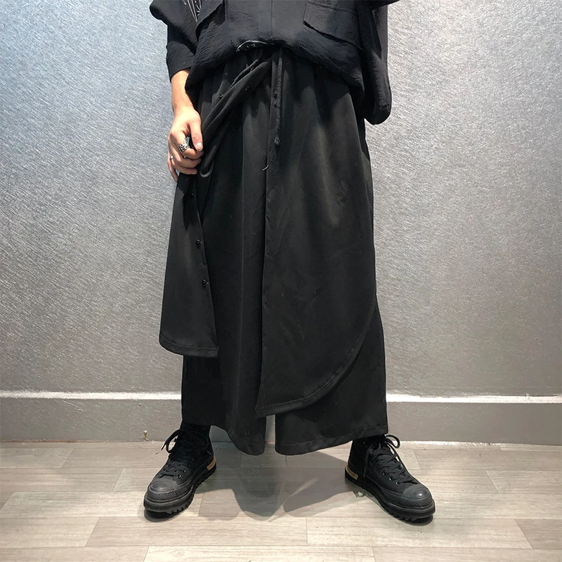 Осенние индивидуальные черные свободные штаны юбка в стиле Ямамото Модные