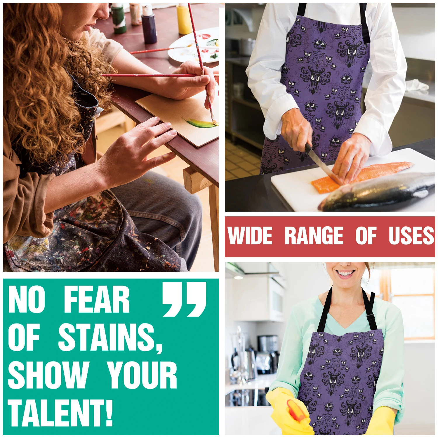 

Halloween Style Grimace Aprons Adjustable Canvas Female Wife Unisex Kitchen Apron Baking Cooking Barbecue Haunted Mansion Bib