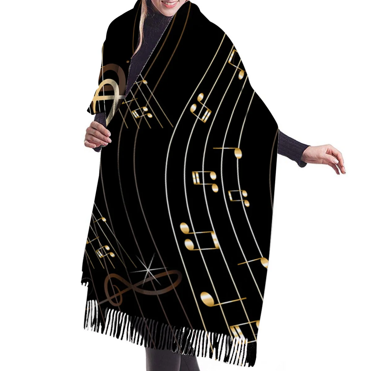 Весенне-зимний женский шарф теплые кашемировые шарфы с золотыми музыкальными