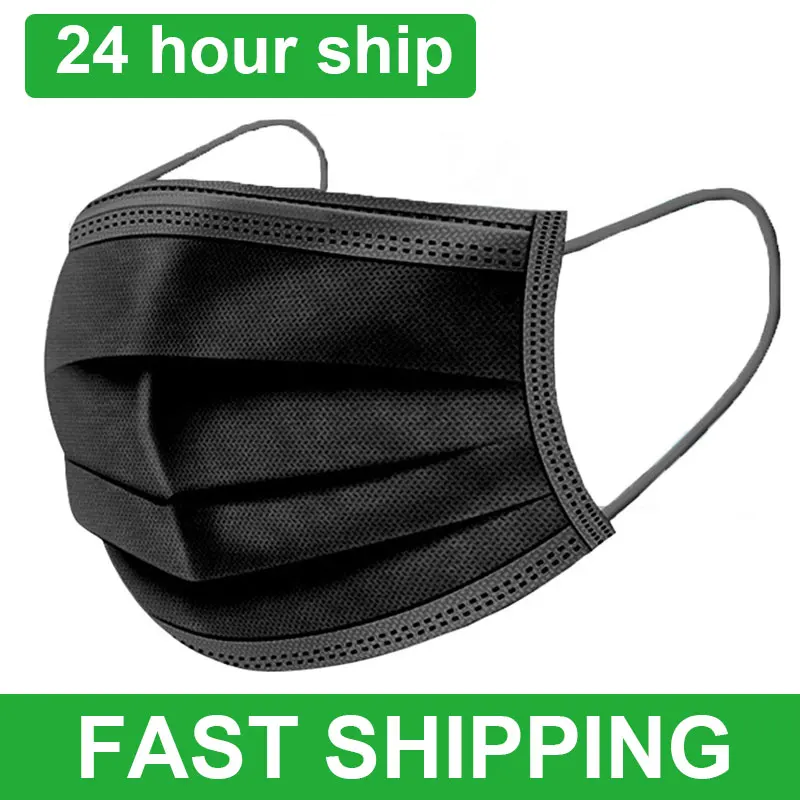 

Black Mouth Masks Disposable 3-layer Disposable Non Woven Earloops Face For Adults Anti Droplets Protective Mouth Caps Mask