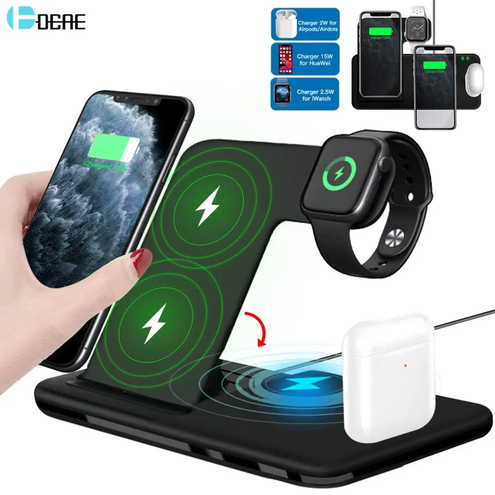 15 Вт Qi быстрая Беспроводная зарядная подставка для iPhone 11 12X8 Apple Watch 4 в 1 Складная зарядная док-станция для Airpods Pro iWatch | Мобильные телефоны и аксессуары | АлиЭкспресс