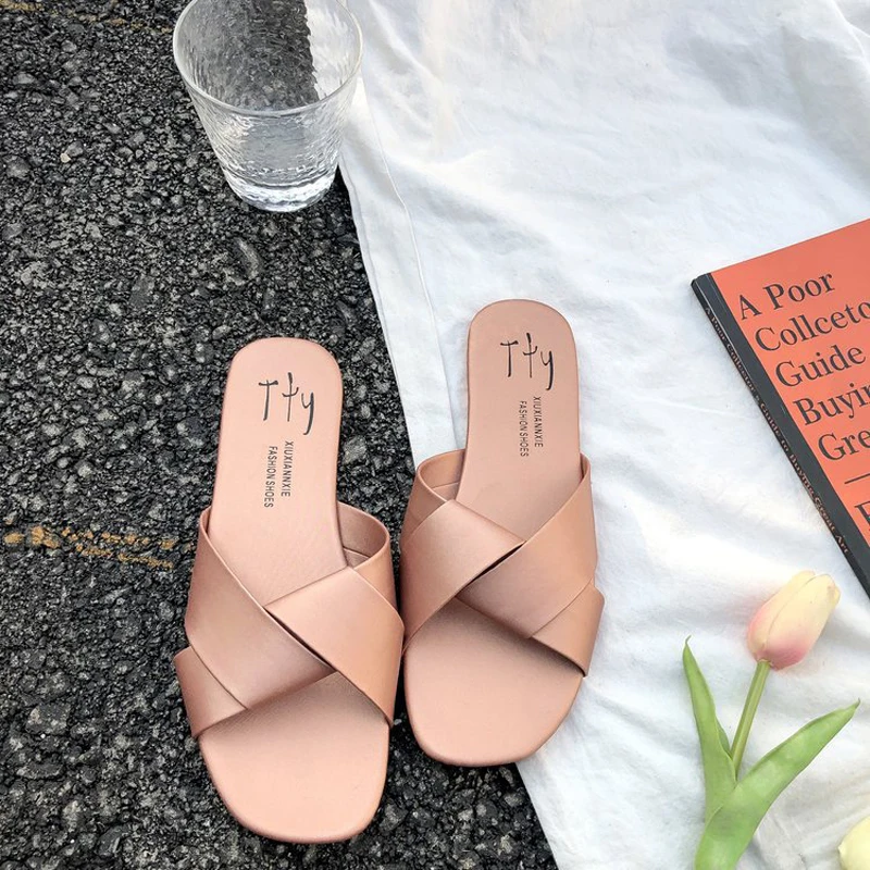 Сланцы женские с круглым носком пляжные шлепанцы Повседневная Уличная обувь