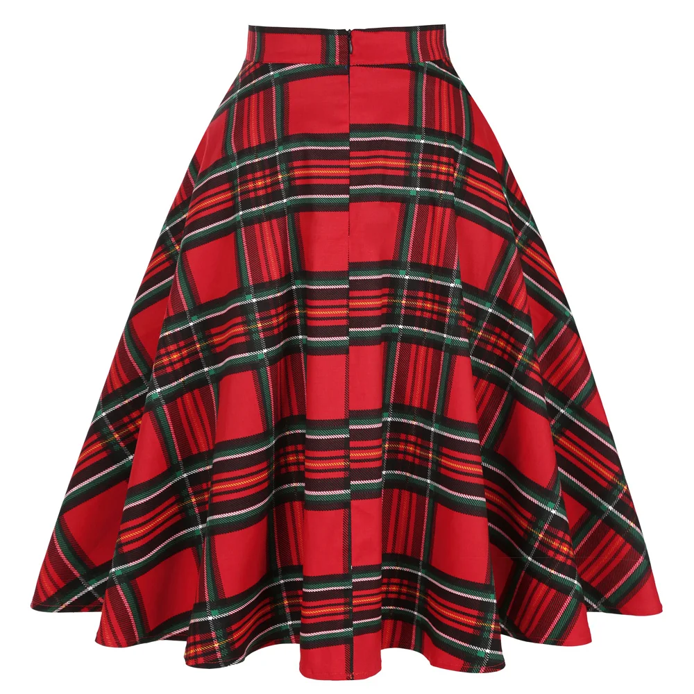 Cotton Long Midi Skirt High Waist Women Ladies Spring Swing Vintage 50s Inspired Red Plaid jupe femme SS0006 | Женская одежда