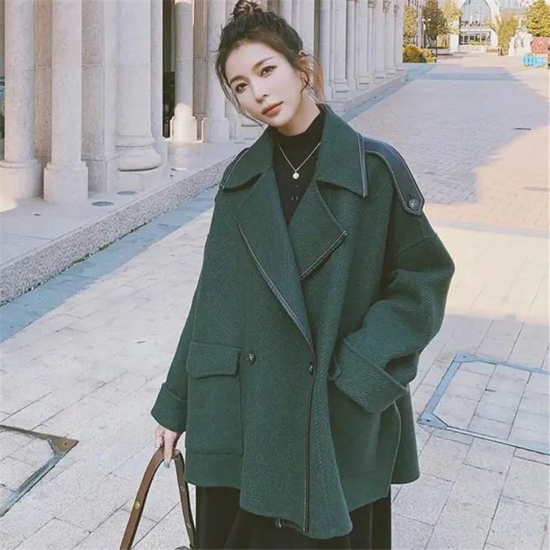 

Vintage Jackets Women New Small Temperament Loose Short Suit Woollen Coat Fashion Autumn Winter Korean Casual Outerwear Female
