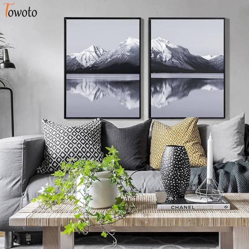 Парусина с отражающим изображением горного озера скандинавский постер картина