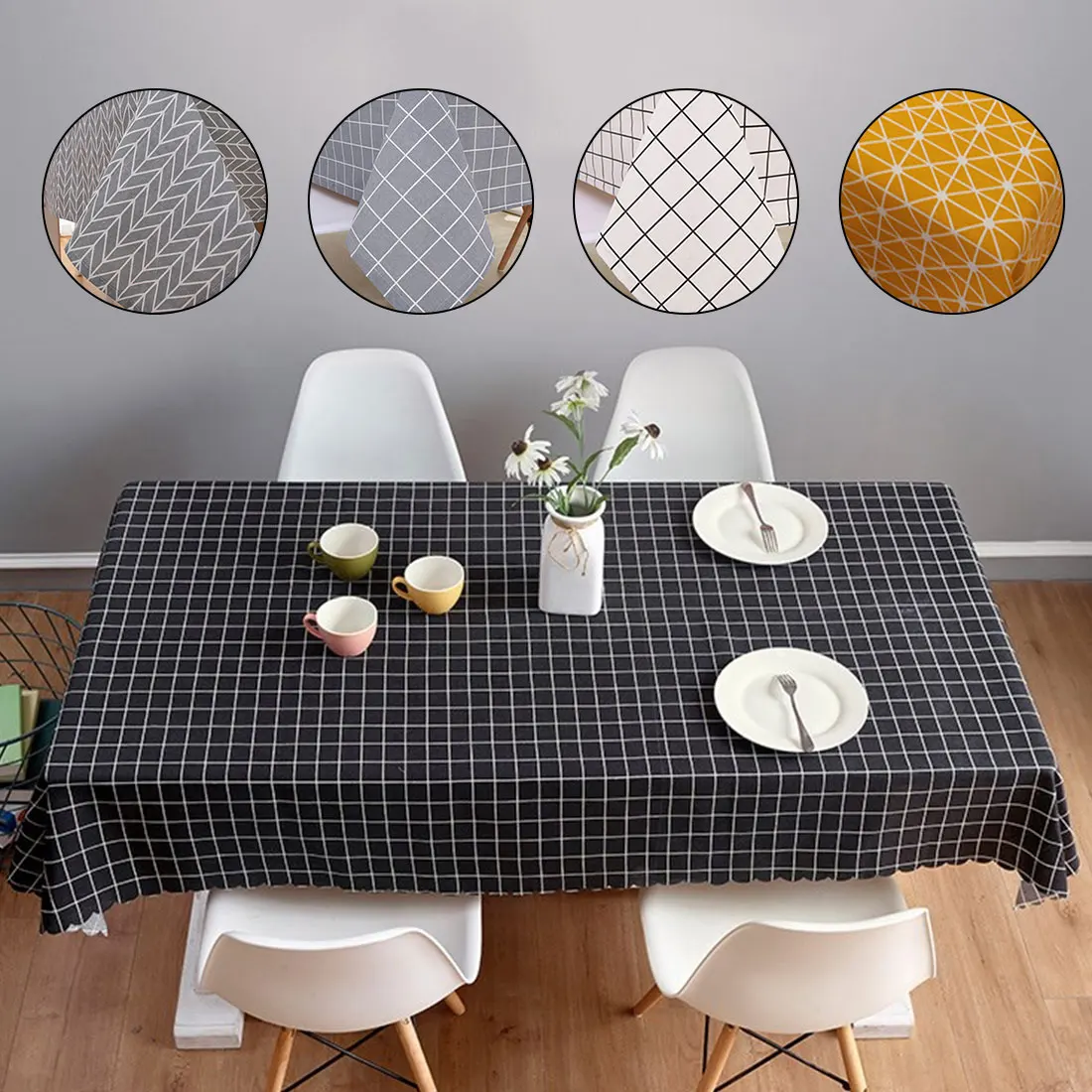 6 размеров Скандинавская скатерть из хлопка и льна черно белая желтая клетчатая