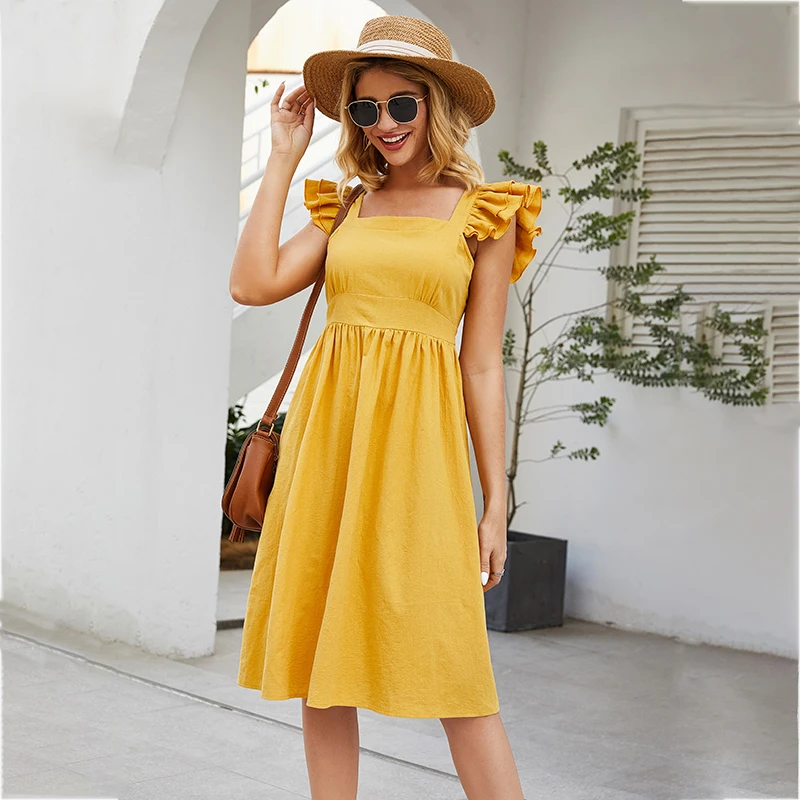 2020 модное летнее женское платье сшитое с рукавами рюшами сексуальное открытой