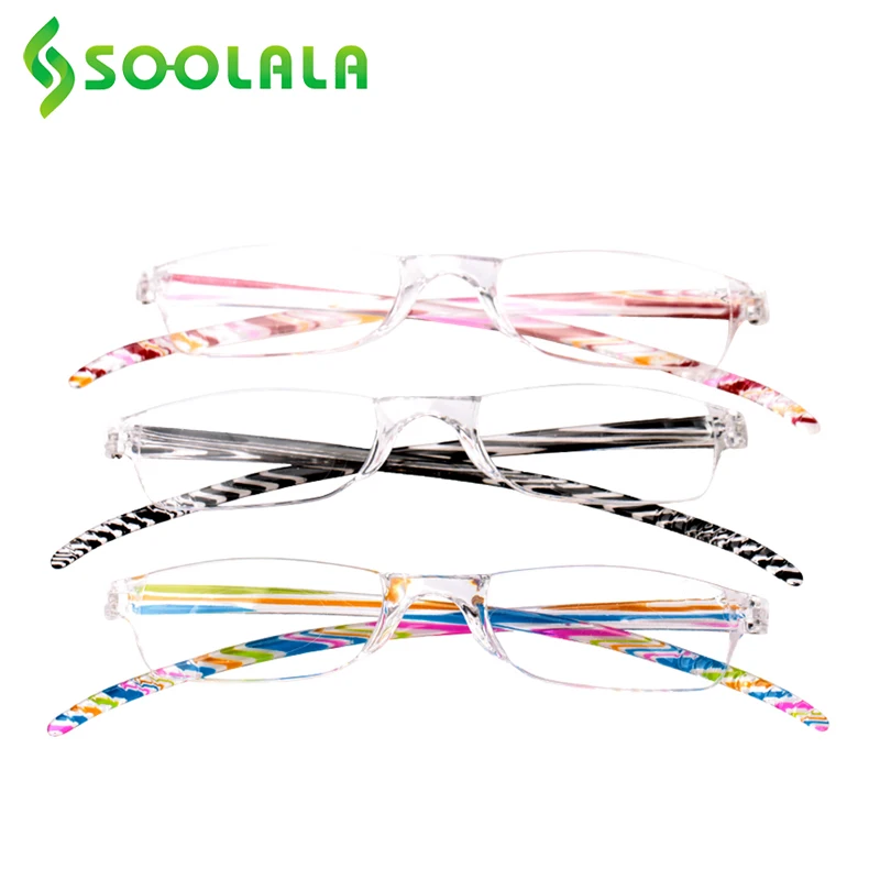 

SOOLALA 3pcs Rectangle Striped Slim Reading Glasses Women Integrated Magnifying Reading Presbyopia Glasses +1.0 1.5 2.0 to 4.0