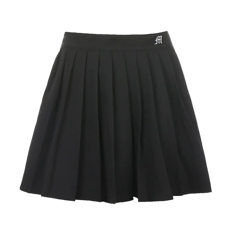 

2021Casual White Mini Pleated Skirts Shorts Letter Print High Waisted Short Skirt Korean Preppy Style Summer Dance 2021