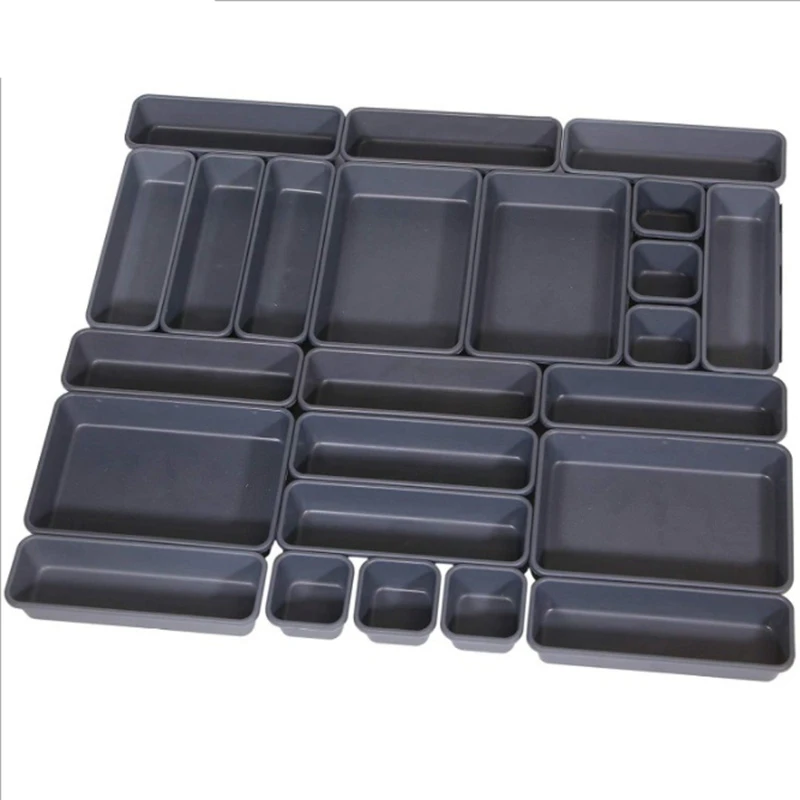 

HOT SALE Set Of 24 Desk Drawer Organizer Trays With 3-Size Black Plastic Storage Boxes Divider Make-Up Organiser For Office
