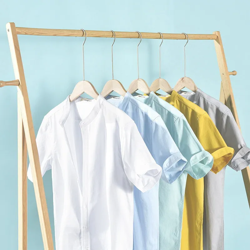 

Men's Summer 100% Cotton Standing Collar Short Sleeve Shirts Solid Color Shirt Japanese Casual Simple Cotton Shirt-rc221