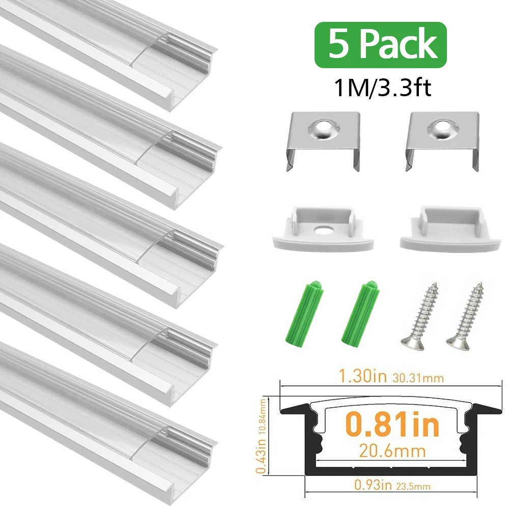 5 шт. 1 м светодиодный алюминиевый канал для 20 мм печатной платы светодиодная