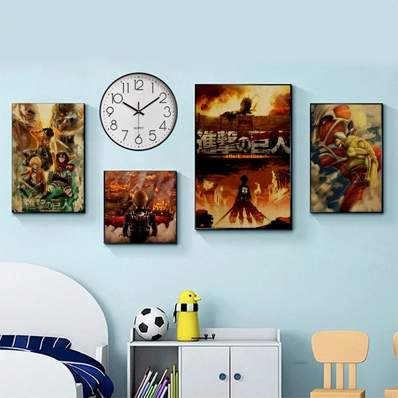 Плакаты атака на Титанов японское аниме крафт-бумага печать четкое изображение