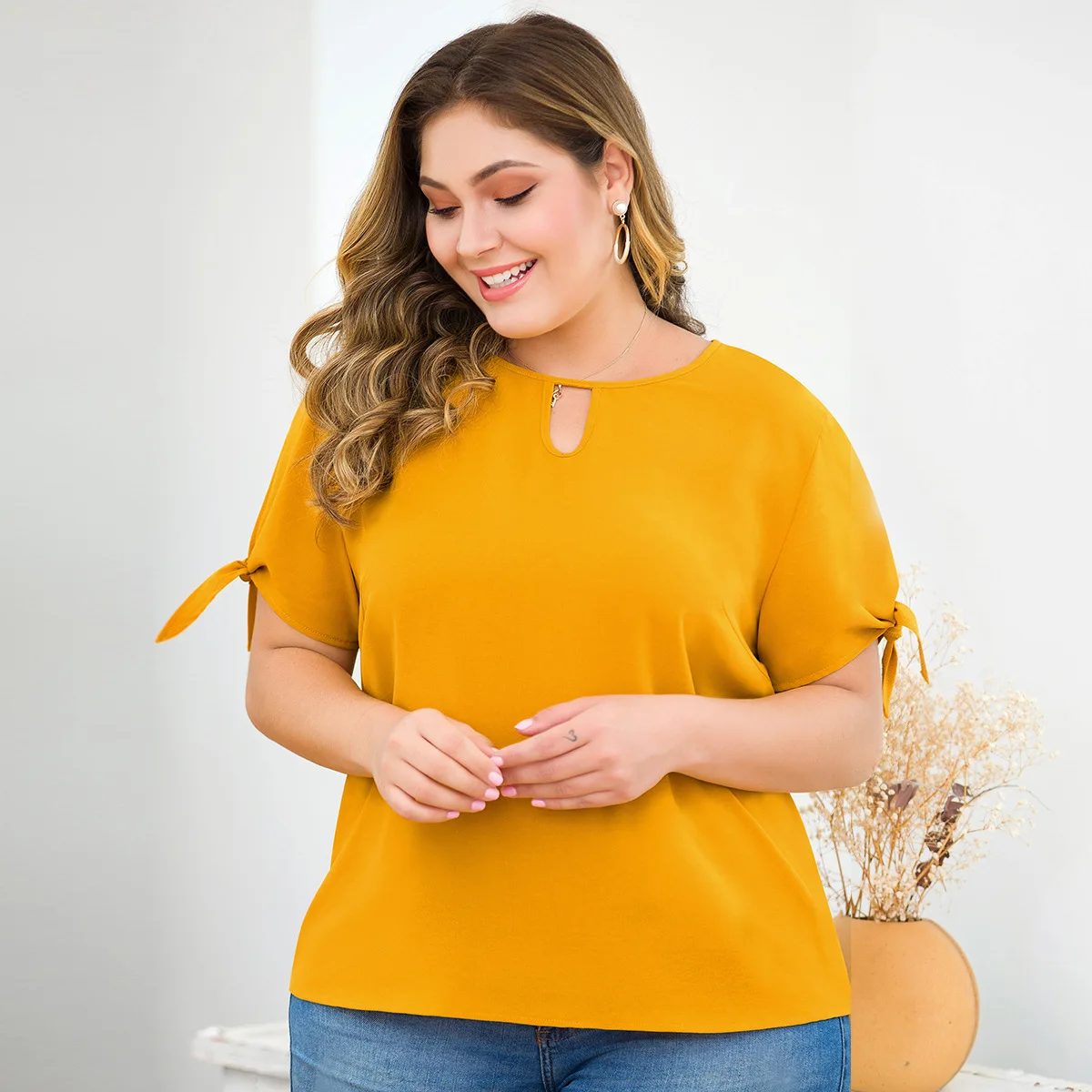 Suvance 2019 Summer Casual Yellow Color O Neck Size Xl-4xl Women Loose Short Sleeve Top Jl-mdl142 | Женская одежда