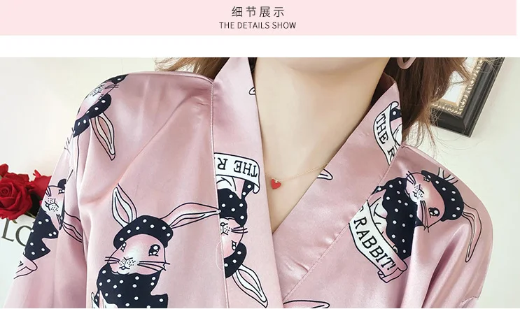 

Women's pajamas set autumn ice silk long sleeve Japanese style sweet leisure home wear set tz46