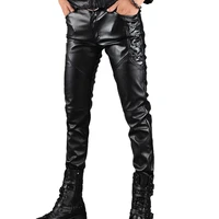 mens leather pants men fashion casual pant male slim fit pu leather locomotive pants punk rock stage show clothing