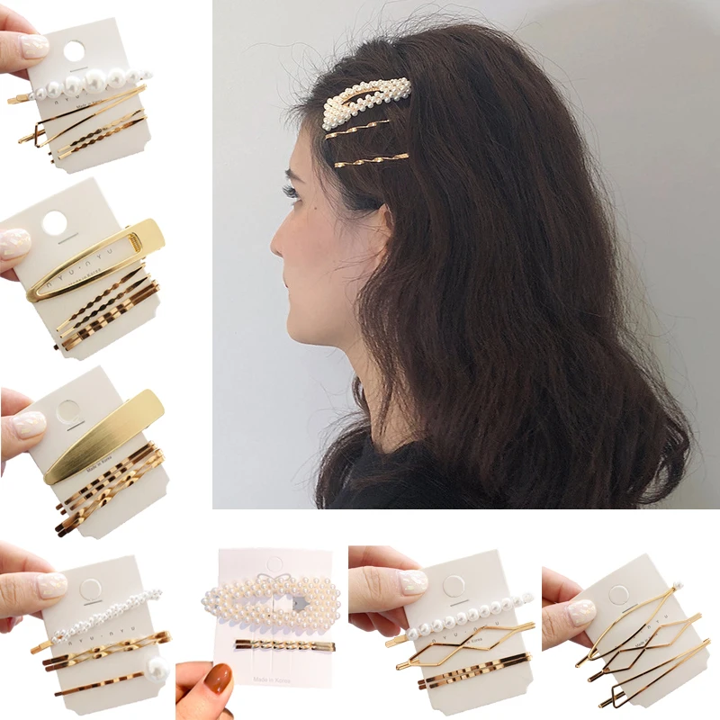 

3Pcs/set Metal Pearls Hair Clips for Women Elegant Geometric Barrettes Hairpins Headwear Girls Hair Accessories Styling Tools