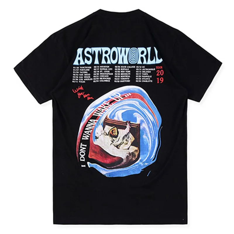 19SS футболка ASTROWORLD TOUR Трэвис Скотт я не хочу проснуться Высококачественная хип