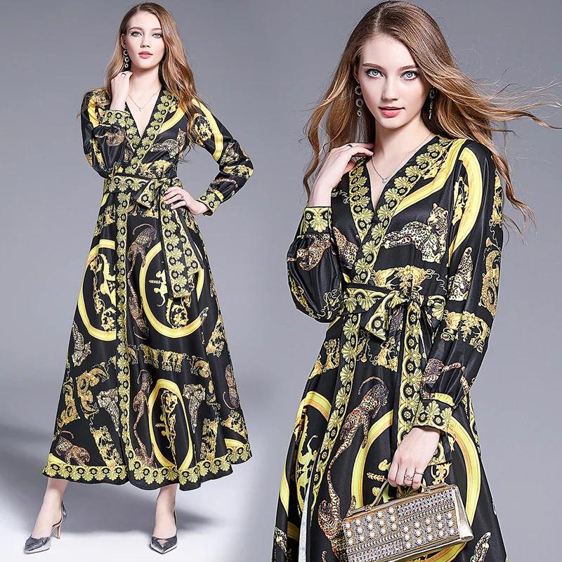 

Dress for Women Sexy Party Plus Size High Street A-LINE Printing Ankle-Length V-Neck Summer 2021 Full Elegant Long Sleeve Dress