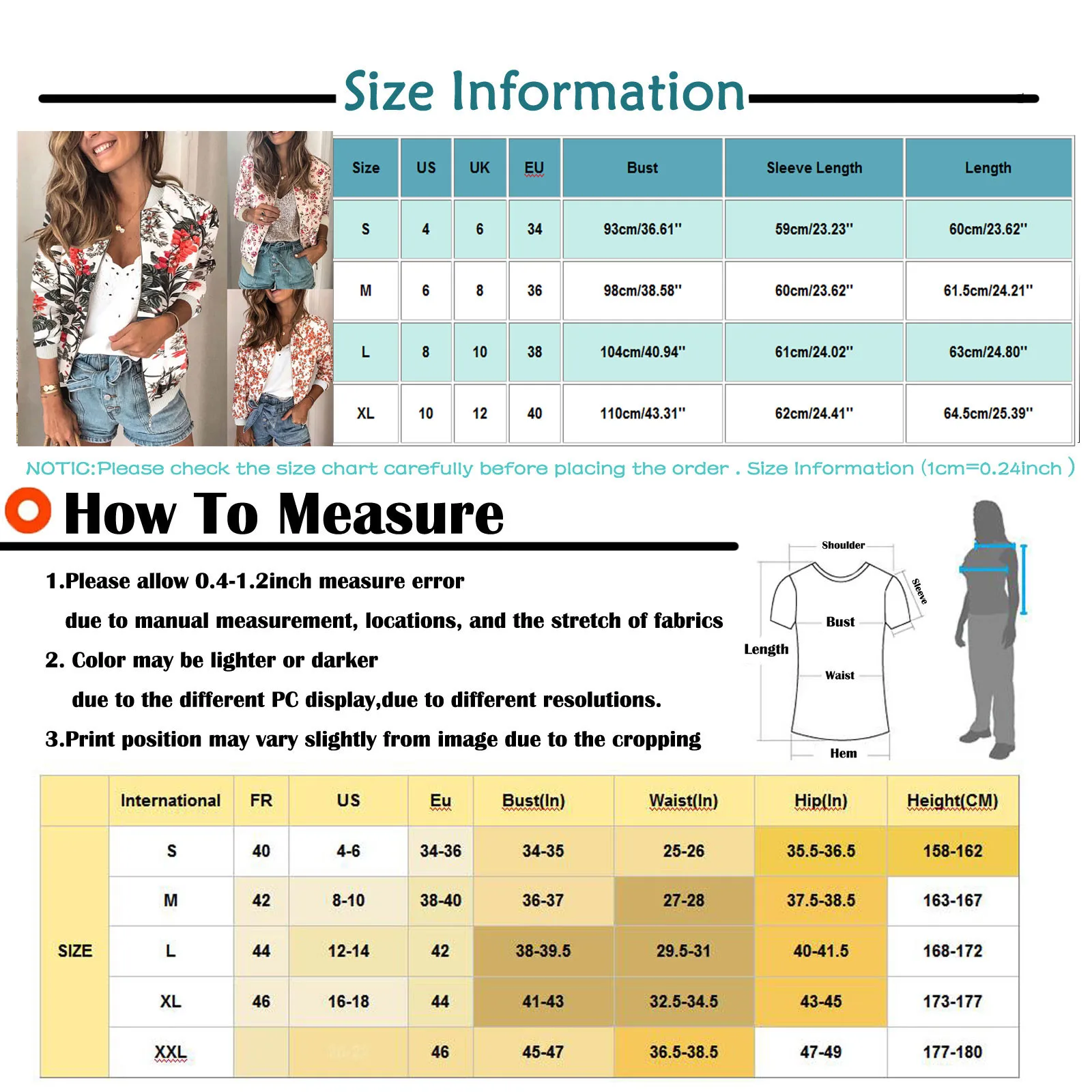 

S-5XL Plus Size Printed Bomber Jacket Women Pockets Zipper Long Sleeve Coat Female Flower White Jacket Spring Autumn Outwear