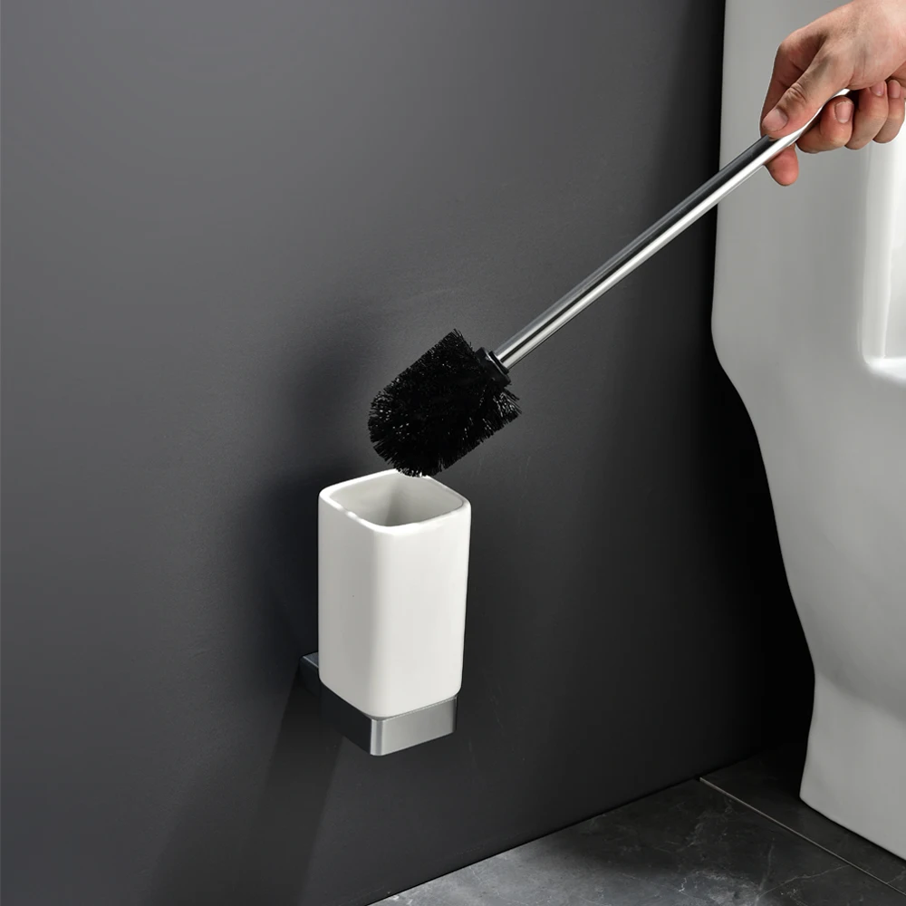 aluminum toilet brush holders bathroom accessories wall mounted ceramic cup holders for brush with aluminum handle clean toilet free global shipping