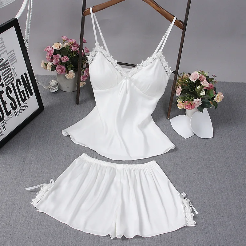 Комплект из двух предметов Женская пижама шелковая сексуальная ночная рубашка