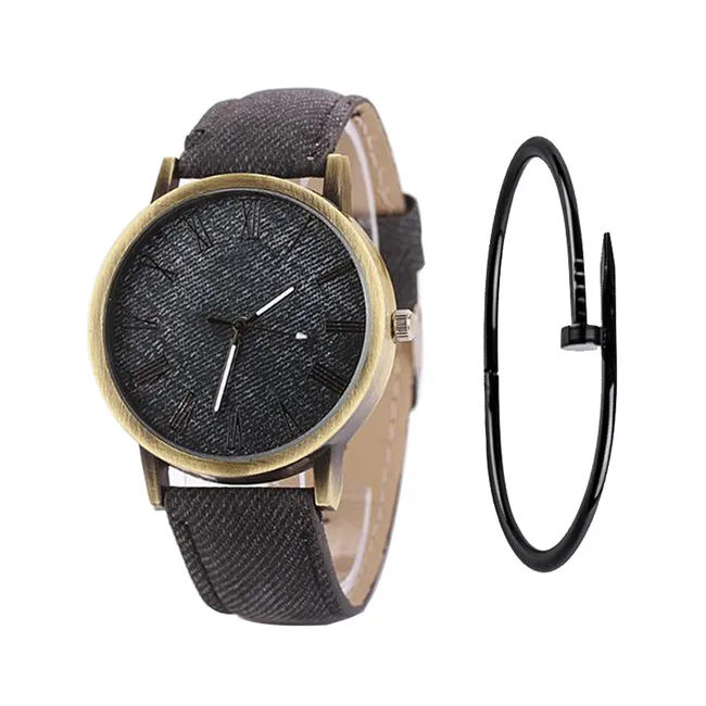 black and bracelet Ретро простые женские часы женские повседневные кварцевые наручные часы многоцветный кожаный ремешок новые женские часы reloj mujer час - Цвет: black and bracelet
