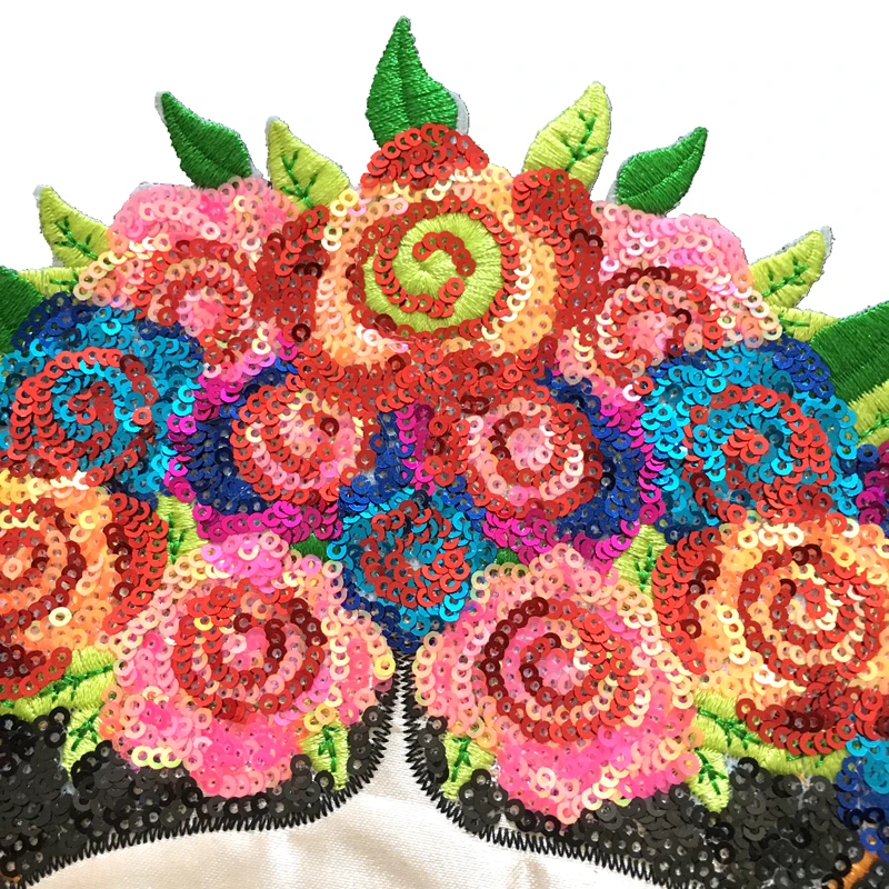 DZ New Arrival Frieda Artist Girl Sequined Iron on Patches for Clothes Floral Women Sequin Patches and Appliques DIY Decal