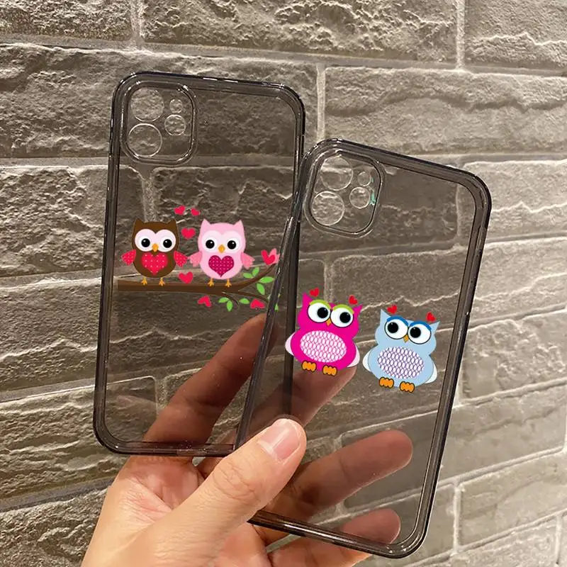 

owl Cute pink cartoon animal Phone Case Transparent for iPhone 7 8 11 12 se 2020 mini pro X XS XR MAX Plus