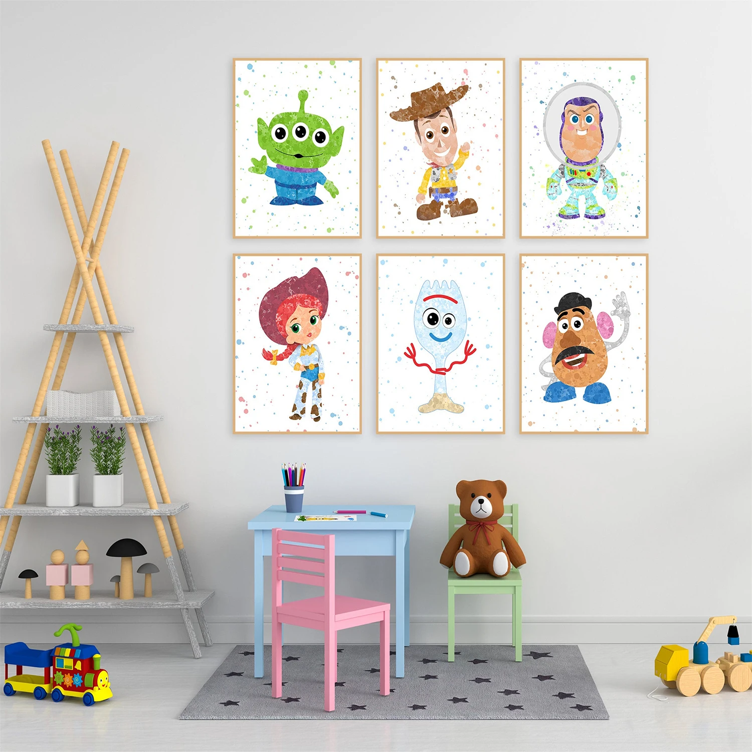 

Catoon Toy Story Nursery Poster Disney Watercolor Canvas Paintings Print Wall Art Picture for Kid Bedroom Home Decor Cuadros