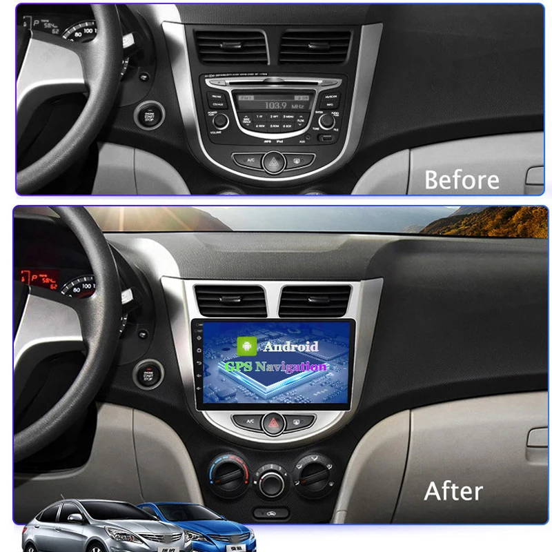 Автомобильный GPS-навигатор на Android 9 с большим экраном для Hyundai Accent Verna 12-17 HD большой