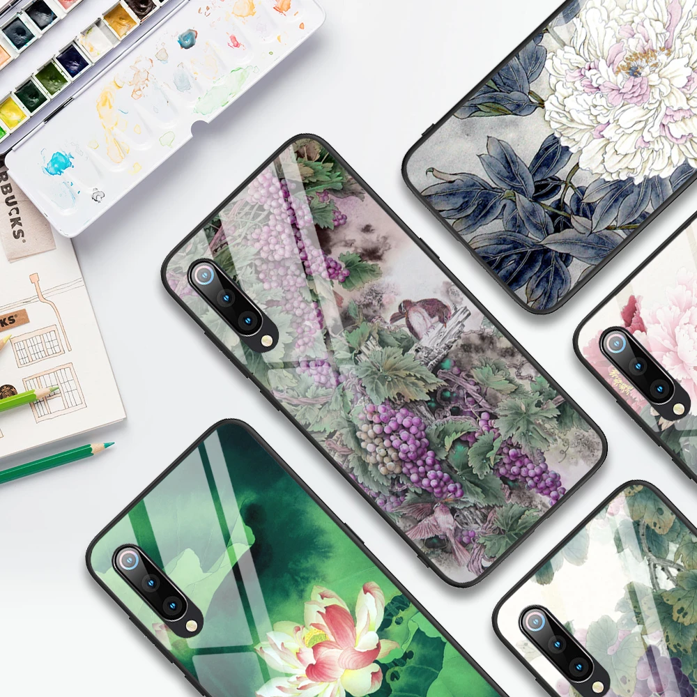 Case for Xiaomi Mi 9 Redmi Note 7 8 8pro Flower Patterned Tempered glass Fitted TPU Cover |