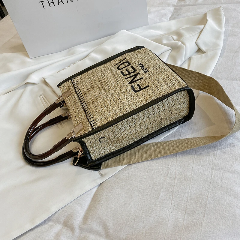 

Luxury Brand Acrylic Handle Handbags Straw Beach Bag Women Fashion Shoulder Crossbody Bags Small Purses Little Bag Sac A Main