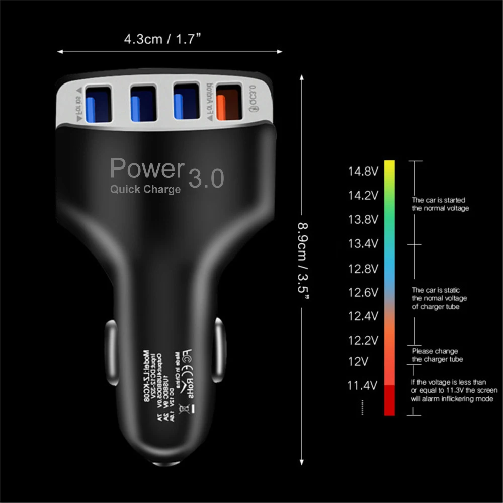 Автомобильное зарядное устройство с 4 портами USB, быстрая зарядка 3,0, автомобильное зарядное устройство для быстрой зарядки, автомобильное портативное зарядное устройство s для huawei mate 30 Pro iPhone 11