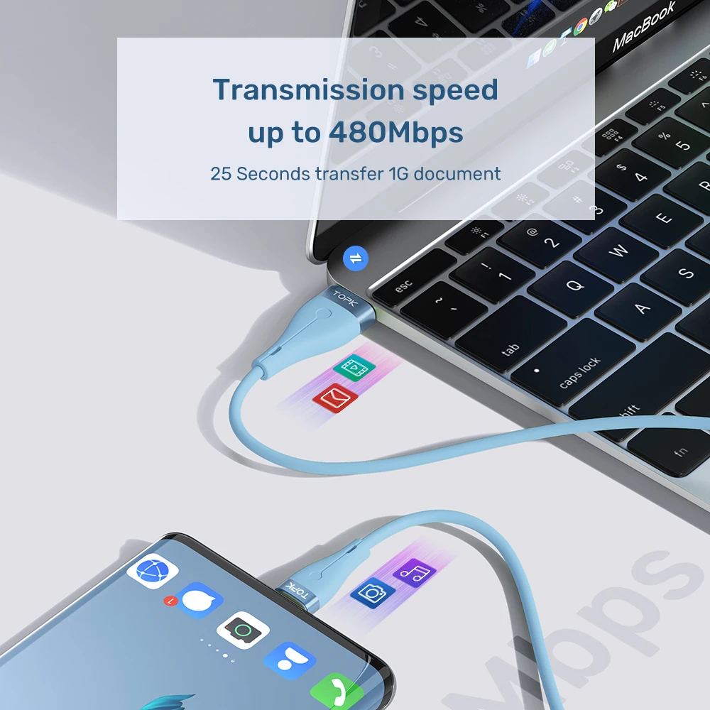 Кабель TOPK AN46 Micro USB Type-C жидкий силикон 3 А для Xiaomi Samsung Huawei кабель быстрой зарядки и