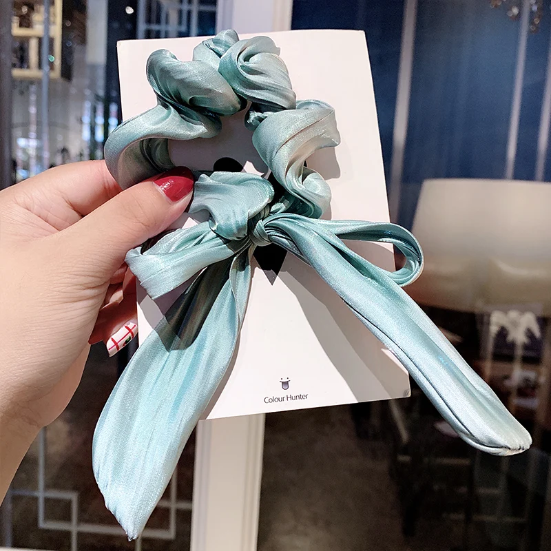 Light Blue Женские Элегантные цветные резинки для волос с бантиком, держатель для конского хвоста, галстук-кольцо-повязка для волос, резинка на голову, модные аксессуары для волос - Цвет: Light Blue