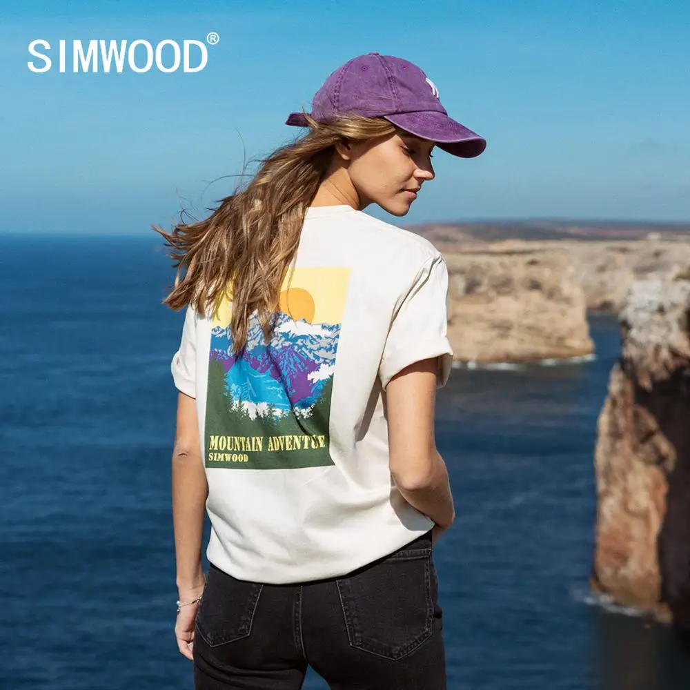 Женская футболка с принтом SIMWOOD свободная из 100% хлопка большого размера плюс
