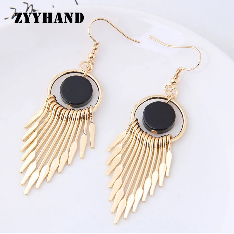 Однотонные европейские серьги кисточки из медного сплава среднего размера