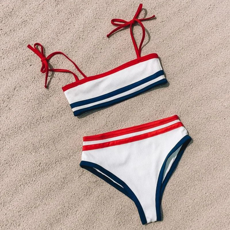 Купальник бикини в рубчик с завышенной талией 2020|Купальники| |