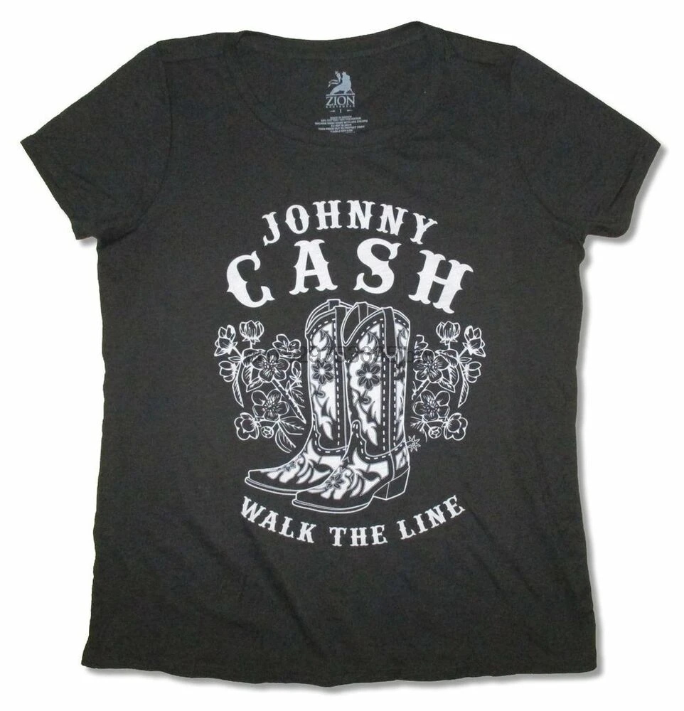 Черная Женская футболка с изображением ковбойских сапог Walk The Line|Мужские