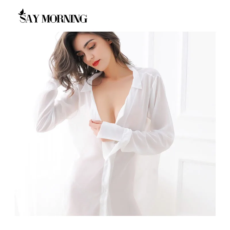 

Ночная рубашка с длинным рукавом и пуговицами, белая