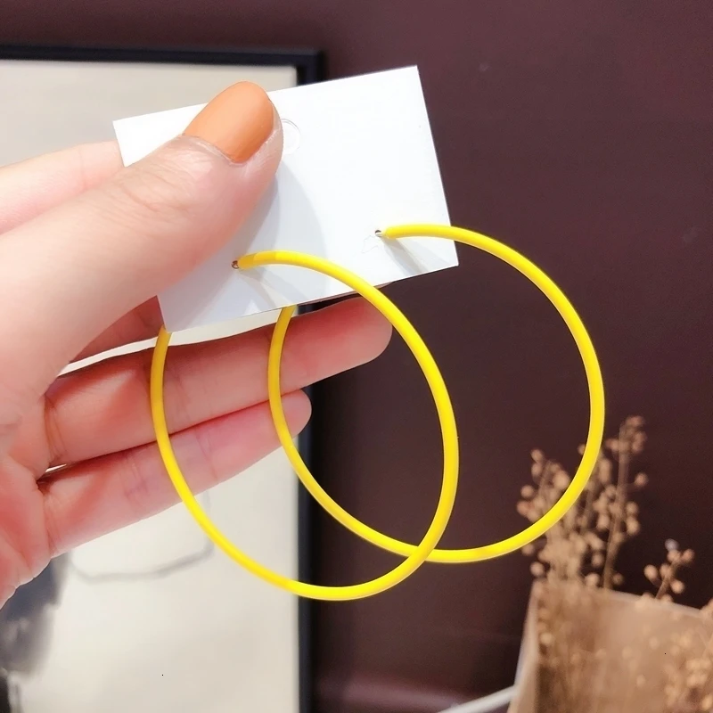 6CM Big Circle Hoop Earrings For Women Korean Yellow Green Colorful Hoop Earring Female Brincos Fashion Jewelry Gifts
