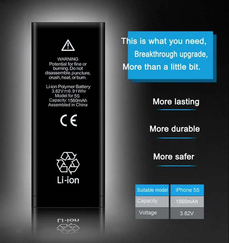 XDOU Батарея для iPhone 5S 5GS iPhone5S iPhone5GS 1560 мАч Аксессуар для телефона бесплатный набор инструментов для ремонта замена стикера Батерия.