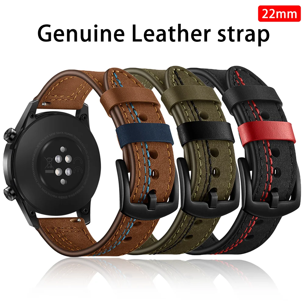 

Genuine Leather strap for Samsung Galaxy Watch 3 45/46mm gear s3 correa Amazfit GTR 47mm bracelet HUAWEI watch GT2/2e/pro band