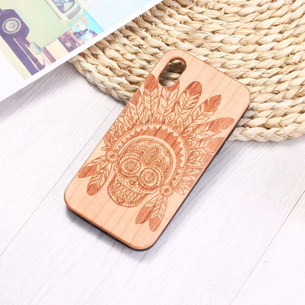 Череп Племенной индейцев Dreamcatch гравировка на дереве чехол для телефона Funda iPhone12 6