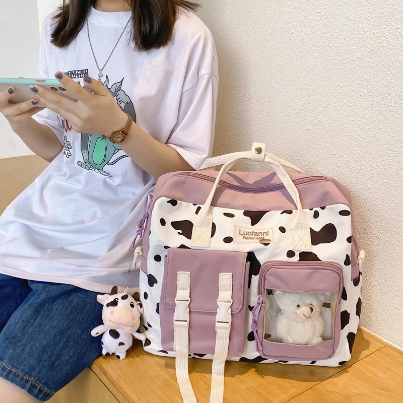 

Женский рюкзак из коровьей кожи, Модная студенческая школьная сумка с животными для девочек-подростков, многофункциональные водонепроница...