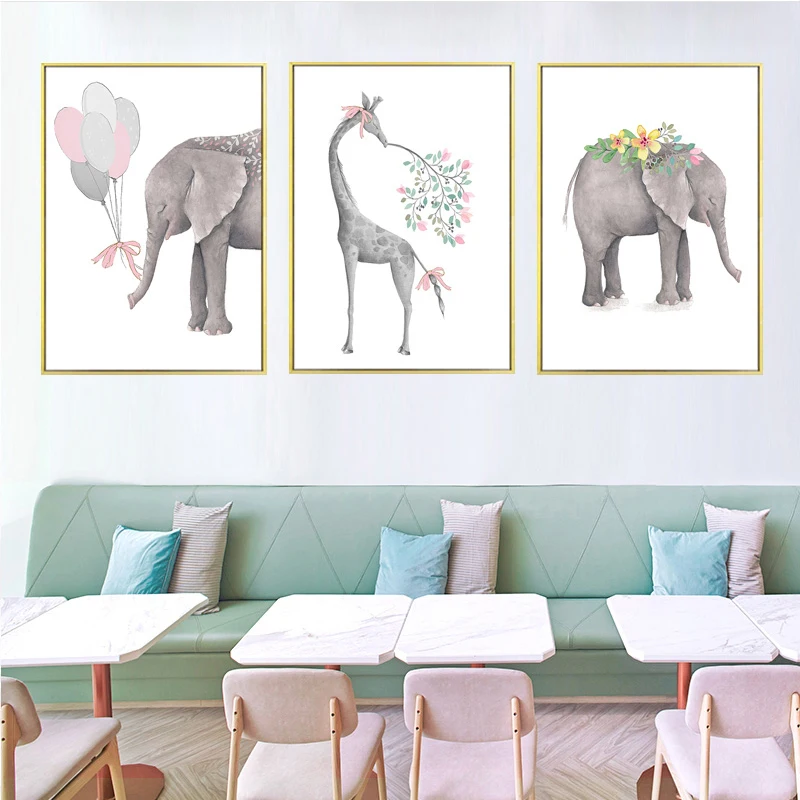 Woodland Nursery Wall Prints - Baby Bedroom Decor Elephant Balloon Deer Animal Whimsical Posters Pink Neutral Ar | Дом и сад