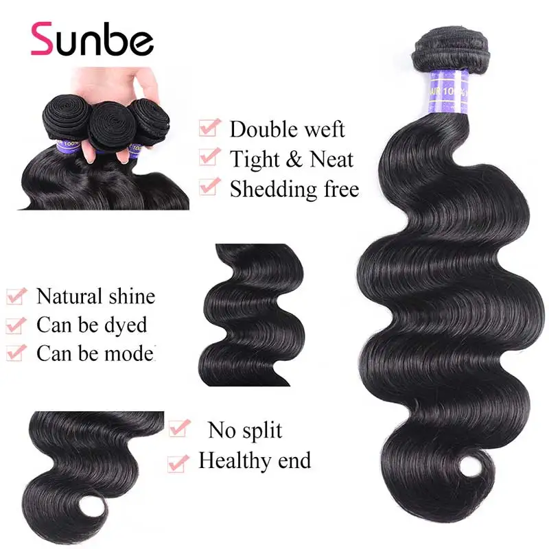 Sunber волосы бразильские объемные волнистые с закрытием высокое соотношение remy волосы пряди с закрытием человеческие волосы пряди с закрытием