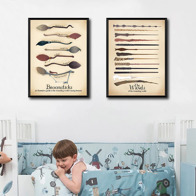 Картина на холсте палочка Гарри Поттера плакат гонки метлы винтажные принты